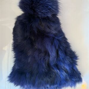 Luxurious Blue Fur Pom-Pom Hat and arm muffs